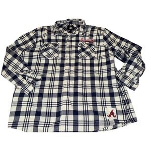 Darius Rucker MLB Atlanta Braves Navy White Plaid Flannel Shirt Mens‎ 3XL XXXL
